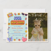 Four Ever Young Groovy Hippie 4th Birthday Photo 招待状 (正面)