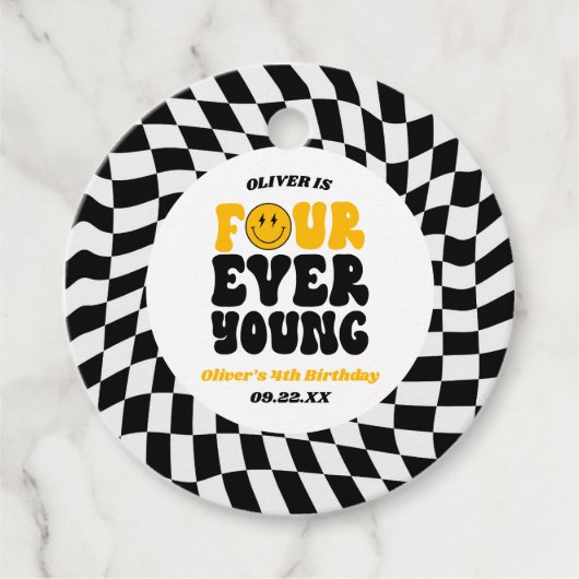 Four Ever Young Retro Fourth 4th Birthday Party フェイバータグ (正面)