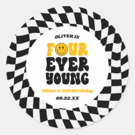 Four Ever Young Retro Fourth 4th Birthday Party ラウンドシール