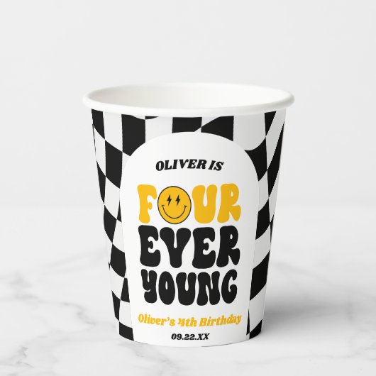 Four Ever Young Retro Fourth 4th Birthday Party 紙コップ (裏面)