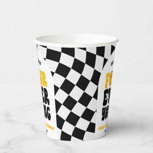 Four Ever Young Retro Fourth 4th Birthday Party 紙コップ (左)