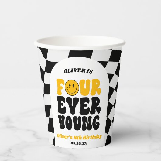 Four Ever Young Retro Fourth 4th Birthday Party 紙コップ (正面)