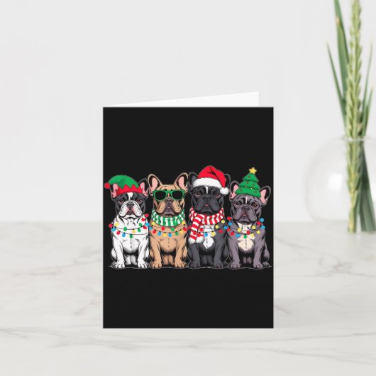 Four French Bulldog Dogs Christmas Funny Santa Rei カード (正面)