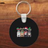 Four French Bulldog Dogs Christmas Funny Santa Rei キーホルダー (正面)