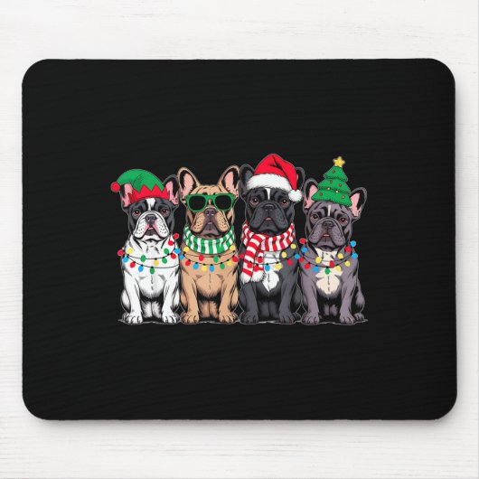 Four French Bulldog Dogs Christmas Funny Santa Rei マウスパッド (正面)