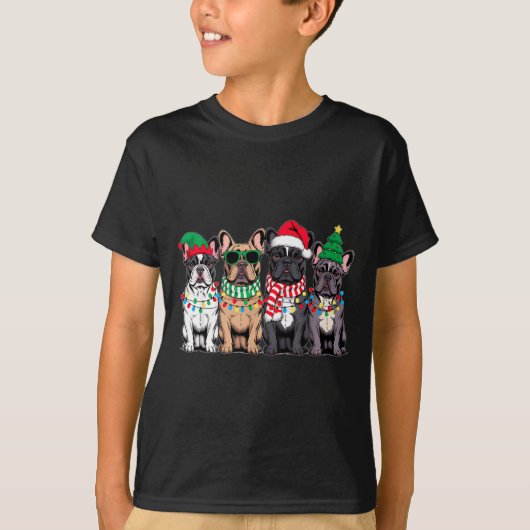 Four French Bulldog Dogs Christmas Funny Santa Rei Tシャツ (正面)