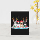 Four French Bulldog Dogs Christmas Light Reindeer  カード (黄色い花)