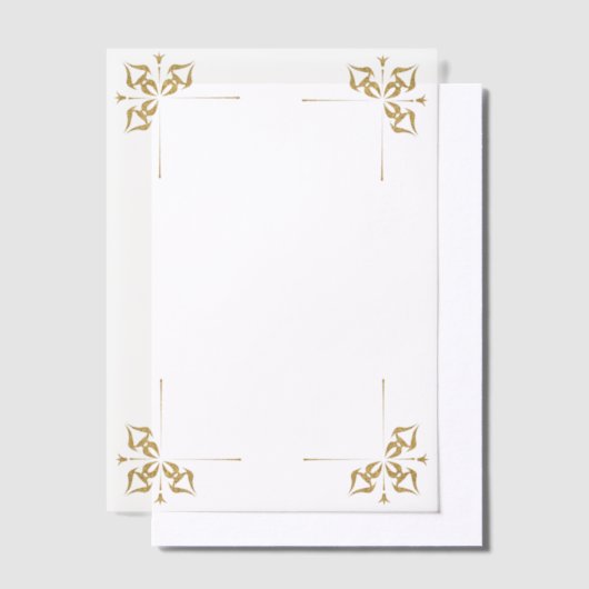Four Gold Corners Wedding  ベラム紙招待状 (オフセット)