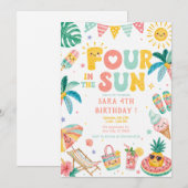 Four in the Sun 4歳の誕生日パーティー 招待状 (正面/裏面)