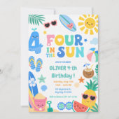 Four in the Sun 4歳の誕生日パーティー 招待状 (正面)