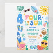 Four in the Sun 4歳の誕生日パーティー 招待状 (正面/裏面)