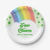 Four Is A Charm 虹 4歳の誕生日パーティー ペーパープレート (正面)
