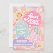 Four Is A Vibe Cloud Rainbow Disco 4th Birthday 招待状 (正面)