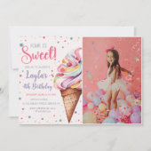 Four is Sweet Ice Cream 4th Birthday Photo 招待状 (正面)