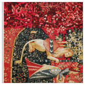 FOUR LADY AND UNICORN STORIES赤緑フローラ ファブリック (見本)