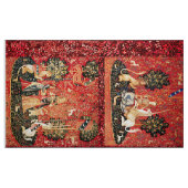 FOUR LADY AND UNICORN STORIES赤緑フローラ ファブリック (ファットクウォーター)