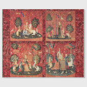 FOUR LADY AND UNICORN STORIES赤緑フローラ ラッピングペーパー (フラット)