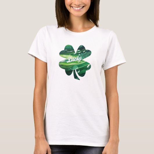 Four Leaf Clover Lucky Watercolor Shamrock Graphic Tシャツ (正面)
