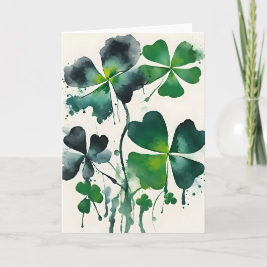 Four-leaf clover - Watercolor flowers カード (正面)