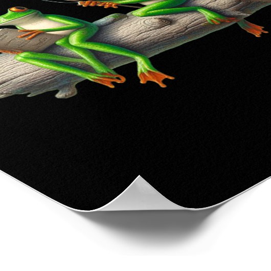 Four Legs Frog On A Log Frog Fishing Dragonfly Rea ポスター (角)