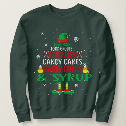 Four Main Food Groups Elf Buddy Christmas Pajama X スウェットシャツ (デザイン正面)