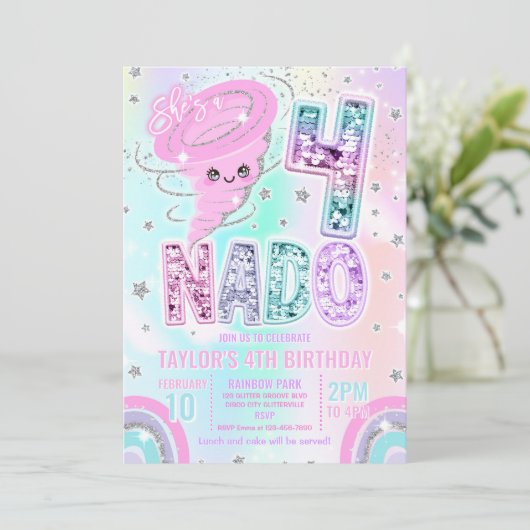 Four Nado Rainbow Glitter 4th Birthday Party 招待状 (スタンド正面)