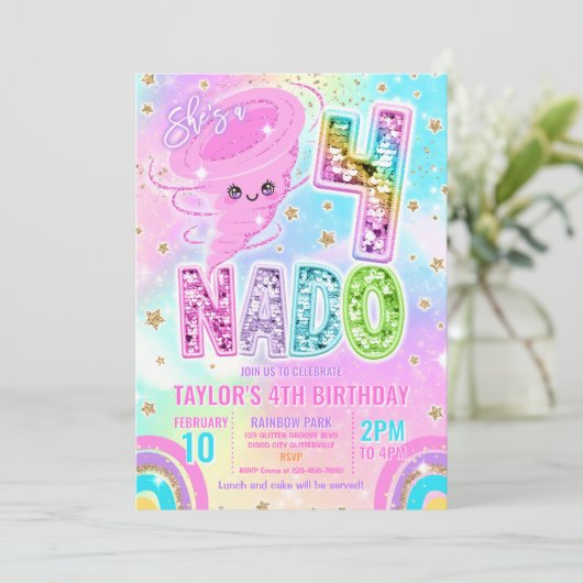 Four Nado Rainbow Glitter 4th Birthday Party  招待状 (スタンド正面)
