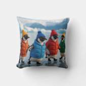 Four Penguins Ice Skating On Arctic Lake クッション (正面)