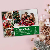 Four photo collage modern cute green Christmas  シーズンカード