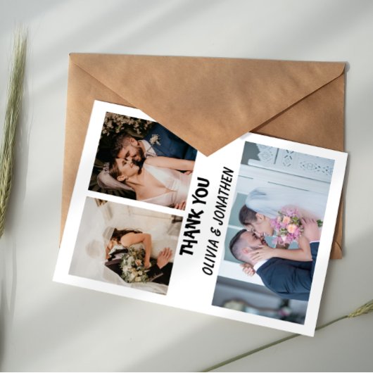 Four Photo Collage Wedding Thank You ノートカード