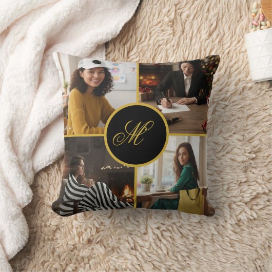 Four Photo Personalized Monogram Custom クッション (ブランケット)