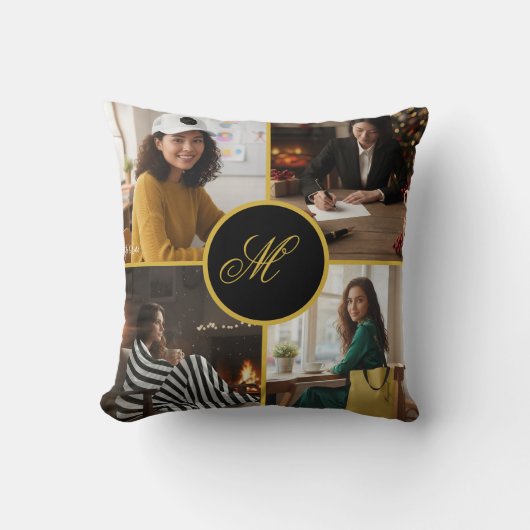 Four Photo Personalized Monogram Custom クッション (正面)