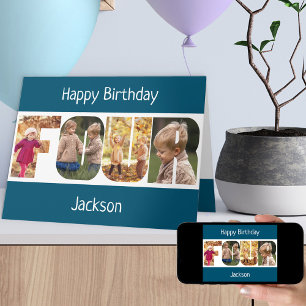 FOUR Photoletters Pink Girls 4th Birthday Card カード