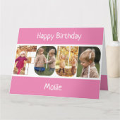 FOUR Photoletters Pink Girls 4th Birthday Card カード (正面)