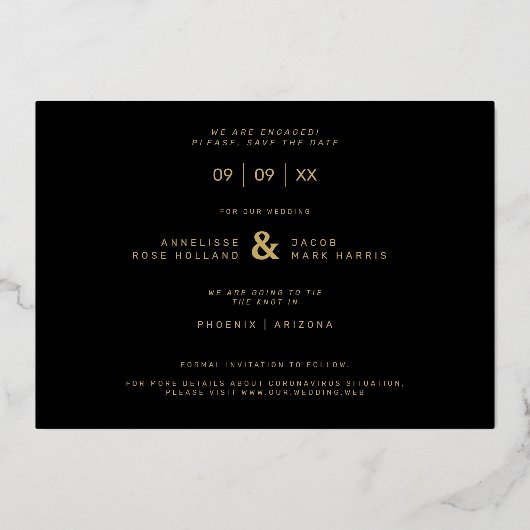 Four Photos Collage Minimalist Modern Wedding 箔招待状 (裏面)