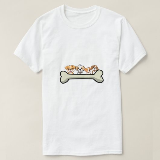 Four Playful Pups with Bones design Tシャツ (デザイン正面)