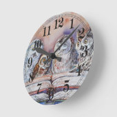 Four reading owls ラウンド壁時計 (傾斜)