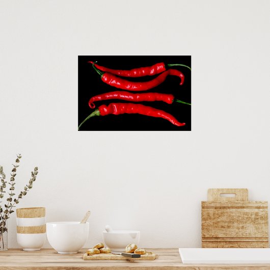 Four Red Chilies wapcn ポスター (キッチン)