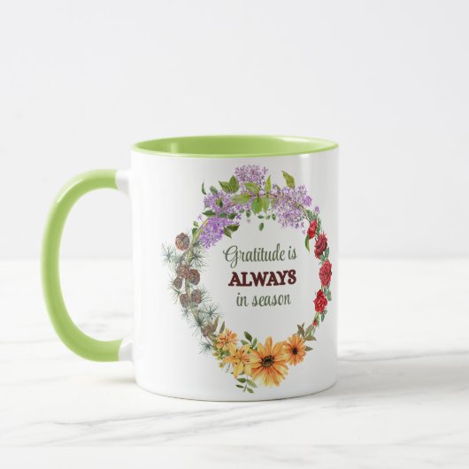 Four Seasons Floral Wreath Gratitude Quote Mug マグカップ (左)