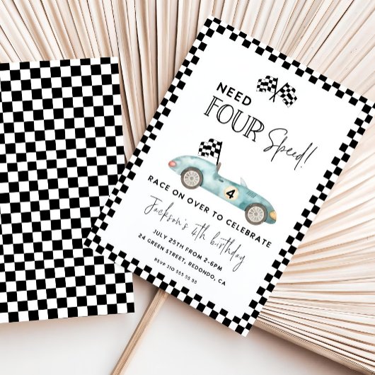 FOUR SPEED誕生日の招待状、4th Birthdayが必要 招待状