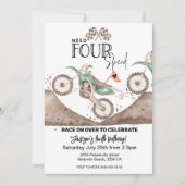 FOUR SPEED Green Dirt Bike 4th birthday 招待状 (正面)