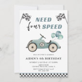 FOUR Speed Race Car 4th Birthdayが必要 招待状 (正面)