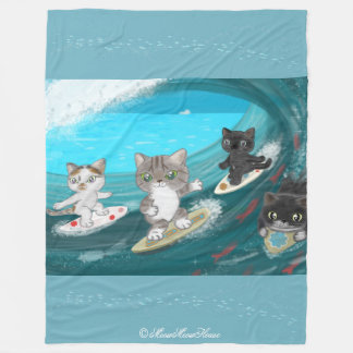 Four Surfing Cats in Izu フリースブランケット