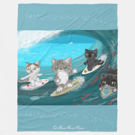 Four Surfing Cats in Izu フリースブランケット (正面)