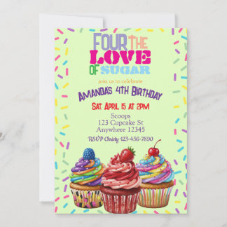 Four the Love of Sugar, Cupcake 4th Birthday 招待状