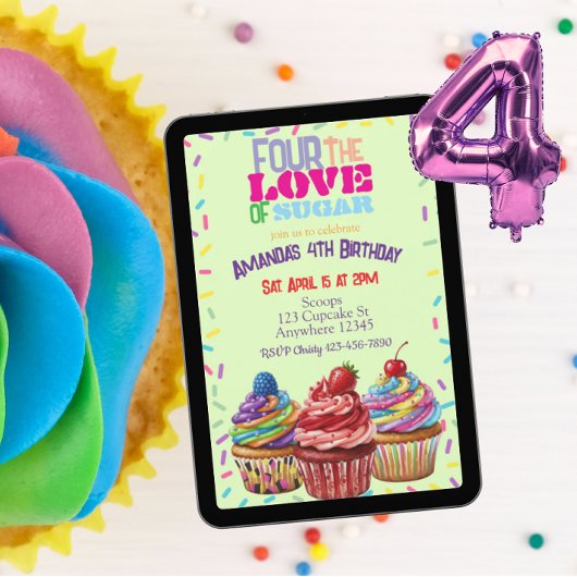 Four the Love of Sugar, Cupcake 4th Birthday 招待状