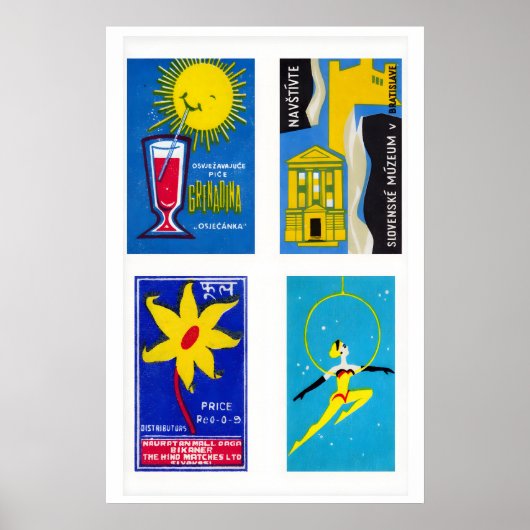 Four Vintage Matchbox Labels Mid-Century Matchbox ポスター (正面)