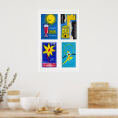 Four Vintage Matchbox Labels Mid-Century Matchbox ポスター (キッチン)