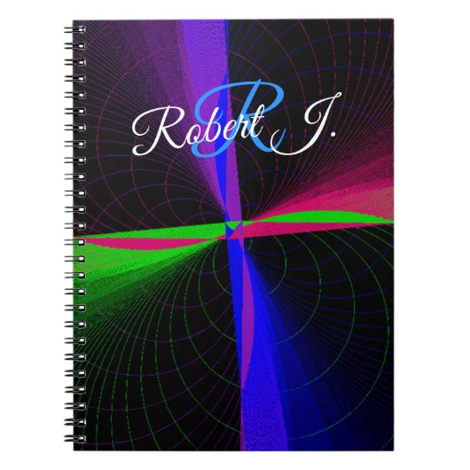 Four-Way Geometric Wave Spiral Notebook ノートブック (正面)