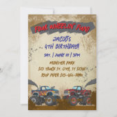 Four Wheelin' Fun Monster Truck Birthday  招待状 (正面)